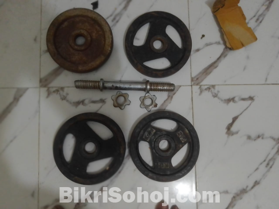 total 10 Kg Dumbell ( ৪ টা ২.২৫ কেজি প্লেট ) , stick সহ ।